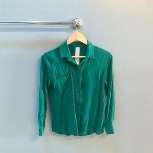 LEILA & SAVANNAH 100% Silk Button Down Teal | XS